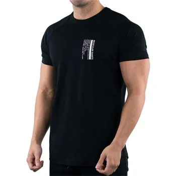 2020 Poletje dihanje Tek Majica s kratkimi rokavi Moški Športni tisk T-Shirt črna telovadnic T Srajce Svoboden O-vrat Fitnes Bombaž Majica moški