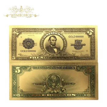 10pcs/veliko Lepo Ameriških Bankovcev 1923 Leto USD 5 Dolar Bankovci v 24k pozlačeni Ponaredek papirnati Denar Za Zbiranje