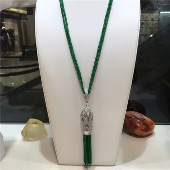 Vroče prodaja novih naravnih zeleni kamen mikro podolgovat cirkon velika kaplja vode obesek tassel ogrlico dolg pulover verige modni nakit