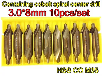 3.0*8 mm petiole 10pcs/komplet HSS CO M35 60 stopinj, ki Vsebuje kobalt spirala center drill Obdelave, iz nerjavnega jekla itd .