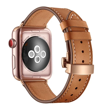 Pravega Usnja Trak za Apple Watch Band 38 42 40 44 MM Zamenjava Jeklene Metulj Sponke Zapestnica za iWatch Serije 4 3 2 1
