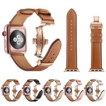 Pravega Usnja Trak za Apple Watch Band 38 42 40 44 MM Zamenjava Jeklene Metulj Sponke Zapestnica za iWatch Serije 4 3 2 1