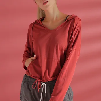 Dolg Rokav vrhovi žensk hooded barva dolgo sleeved svoboden šport tek fitnes oblačila ženske, šport obreži zgoraj mvsyo telovadnici