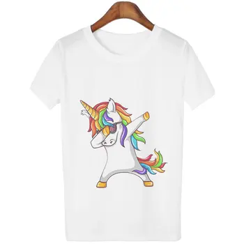 Kawaii Smešno Risanka Samorog Tiskanje Majice s kratkimi rokavi Womens Vrhovi Harajuku Priložnostne Ples Unicornio T-shirt Ženski Top Tees Hipster Tumblr
