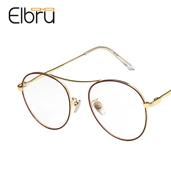 Elbru Letnik Eye Glasses Moški Ženske Zaokroženo Kovinski Optični Okviri Za Očala Clear Leče Očala Črna Roza Modni Očala