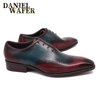 Luksuzni Modni Moški Oxford Čevlje, Klasične Čevlje Slog Wingtip Mix-barvne Čipke Človek je Poročni Urad Stranka Obleko Usnjeni Čevlji Moški