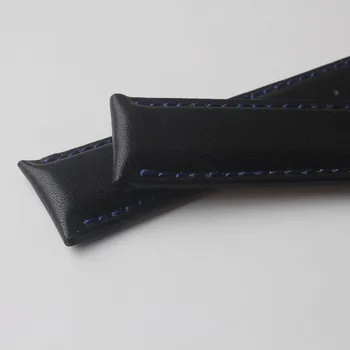 Črna watchband Z modro šiv črto Watchband Pribor Pravega Usnja Nemoteno 20 MM 22 MM Watch trak pasu za moški ženske nova
