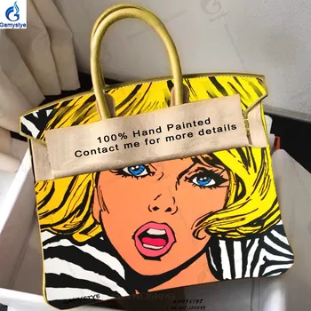 Ročno poslikane POP ART Dekle ženske torbe oblikovalec pravega usnja vrečke Luksuzni TOTES Ženske Torbe Design Ženske torbici Res togo vrečko