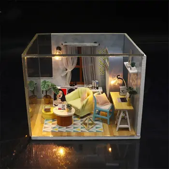 Lesena lutka Hiša pohištvo otroci diy lutke miniature z LED luči 3D kit Darilo za rojstni dan hiši model igrače za otroke