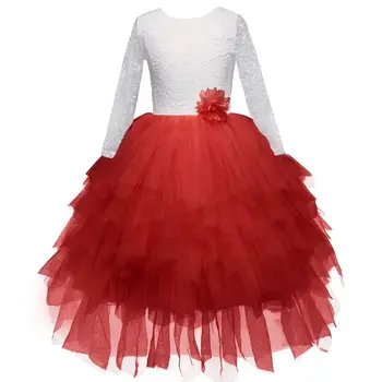 Rdeče Novo Leto Cvet Dekleta Princesa Poročno Obleko Dekle Stranka Obleko Til Obleko Božič Otroci Kopalke za Otroke Oblačila 3 8T