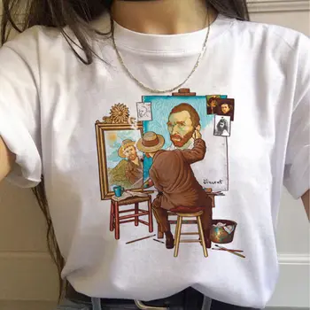 Moda Vrh Tees Ženski Vincent Van Gogh Harajuku Estetske tshirts Ženske Oljna slika Ullzang Smešno t shirt 90. Letnika t-shirt