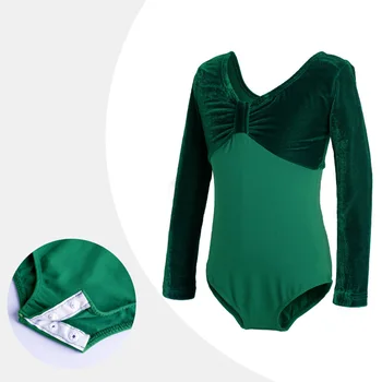 Otrok Žamet Jumpsuit Dekliška Obleka za Ples Odrasli Otroci Dolge Rokave Balarina Ples Nositi Zeleno Leotard Ženska