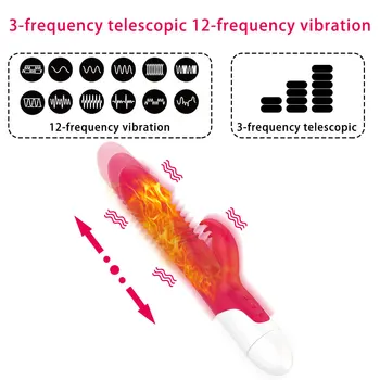 Rabbit Vibrator Teleskopsko Vibracije Jezika Lizanje Ogrevanje G spot Vibrator, Vibrator Ženska Masturbacija Sex Igrače za žensko SexShop