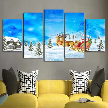 Dnevna Soba HD Natisnjeni Moderno Slikarstvo Na Platno 5 Plošči Božič Krajine Modularni Sliko Wall Art Doma Dekor Plakati Okvir