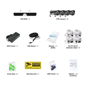 4CH 4MP POE Kit H. 265 Sistem CCTV Varnosti NVR na Prostem Nepremočljiva IP Kamero Nadzora, Alarm, Video Snemanje