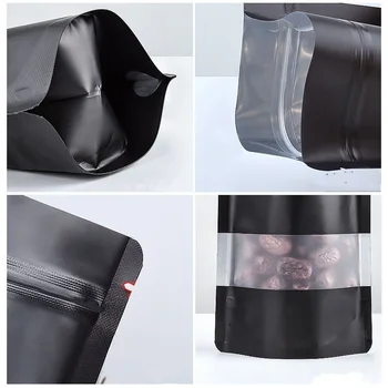 1000pcs Black Stand up aluminijaste folije Sebi pečat vrečko z jasno okno, plastični vrečka zadrgo reclosable Shranjevanje Živil Embalaža Vrečko