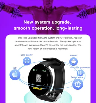 D18 Pametno Gledati Srčni Utrip, Krvni Tlak Fitnes Tracker Moški Ženske Smart Manšeta Nepremočljiva Šport Smartwatch Za Android Ios