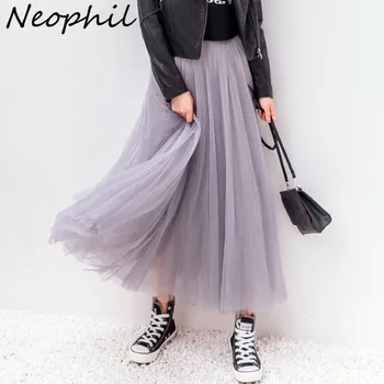 Neophil 2020 Elastična Visoko Pasu Til Očesa Midi Krilo Pozimi Letnik Ženska Dolgo Črto Naguban Tutu Ženski Jupe Longue S1631