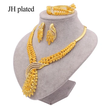 24K zlata barva nakit kompleti za ženske luksuzni ogrlico, uhane, zapestnico, prstan poročne Afriška poroko ornament Obroči nakit set