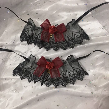Ročno Temno Dekle Retro Gothic Lolita Črna Rdeča Hairband Lok Čipke Ostra Pribor za Lase Japonskih Žensk Strani Hlačnice Pokrivala