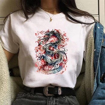 Ulične vrhovi ženske T-shirt ulzzang Harajuku letnik Kitajski zmaj natisni T-shirt poletje novo Oversize svoboden priložnostne ženske