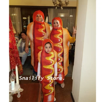 Odrasli Otroci Smešno 3D Tiskanja Hrane Klobasa Hot Dog Kostumi za noč Čarovnic Moški Ženske Družine iz Enega Kosa Pice Kostum Pustni Hrane Kostum