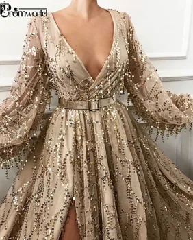 Seksi Režejo Zlato Večerne Obleke 2021 Najnovejše Modne Tiste Čipke Dubaj Savdska Arabski Maturantski Halje Z Dolgimi Rokavi Formalno Stranko Obleko