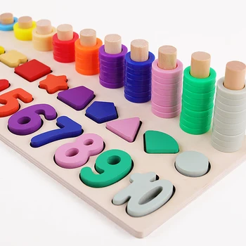 Malčka Uganke 3d Logaritmično Odbora Izobraževalne Igre Številke Geometrijo Sestavljanke Lesene Igrače za Otroke Montessori Darilo