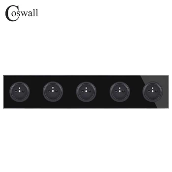 Coswall Kristalno Čistega Kaljenega Stekla Plošča 16A 5 Banda francoski Standardno omrežno Napajanje Ozemljeno Vtičnico S Otroški varnostni Zaklep