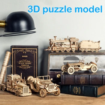 Lesene Mehanski Model Puzzle Modela Avtomobila Diy Zbiranja Igrač za Otroke, ki so Fantje Darila NSV775