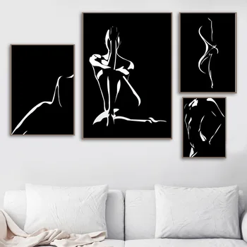 Črno Bel Seksi Ženska Body Art Moderne Stenske Umetnosti Platno Slikarstvo Nordijska Plakatov In Fotografij Stenske Slike Za Dnevna Soba Dekor