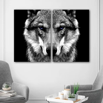 Wall Art Fotografije Divjih Živali Volk Glavo Plakat Skandinavski Slog Črno Belo Platno Barvanje, Tiskanje Doma Soba Dekoracijo