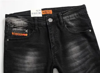 Evropski Ameriški Stil Modne blagovne Znamke Jeans Hlače Moški Slim Kavbojke Zadrgo Pismo Naravnost Jeans Hlače, gospod, Črna Luknja, Jeans