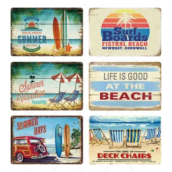 Plaža Tin Prijavite Plaketo Kovinski Letnik Poletni Kovinsko Steno Prijavite Plaža Dekor Za Plažo, Bar, Beach House Obmorskih Dekorativne Plošče