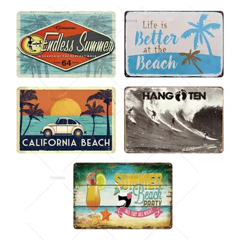 Plaža Tin Prijavite Plaketo Kovinski Letnik Poletni Kovinsko Steno Prijavite Plaža Dekor Za Plažo, Bar, Beach House Obmorskih Dekorativne Plošče