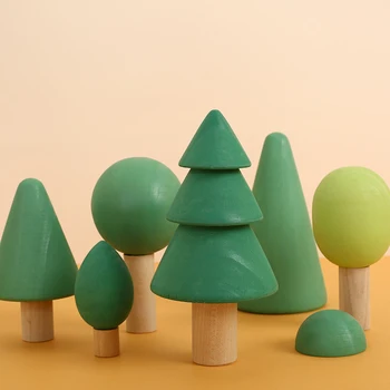 Debelo 10Set/Veliko Gozdnih Dreves gradniki Lesene Igrače Za Otroke Mavrica Simulacije Drevo Situacijsko Igrajo Izobraževalne Igrače