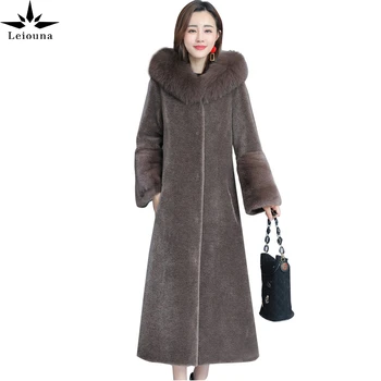 Leiouna Velikosti Tanke Lisica Krzno Las Eno Dolgo Striženju Ovac, Parker Plašč Ženski 2020 Nove Zimske Novi Korejski Mink Fur Coats Ženske