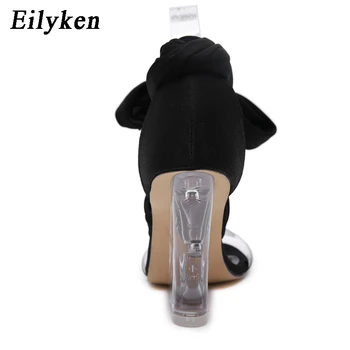 EilyKen Plus Velikost 35-41 Black Femme Sandali Peep Toe PVC Prozorni Klini Visoke Pete, Gleženj Čipke-Up Poletni Sandali Ženske