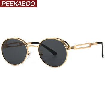 Peekaboo moški retro punk sončna očala krog človek kovinski okvir ženske sončna očala ovalne uv400 poletje gold black dropshipping