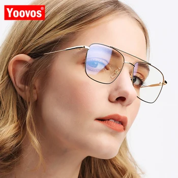 Yoovos Luksuzni Očal Okvir Ženske 2021 Kovinski Očala Okvir Ravno Ogledalo Očal Okvir Za Mens Retro Okulary Gafas De Marca