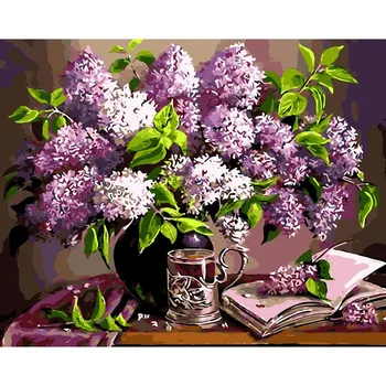 Vijoličen Cvet, Barvanje Z Številkami DIY Akril barve z številke Slike HandPainted Oljna slika Na Platnu Za Steno v slikah