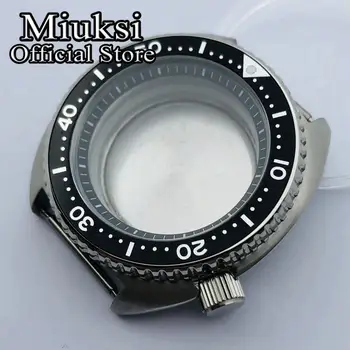 Miuksi 45mm srebro sterilne watch primeru, safirno steklo črno ploščo fit NH35 NH36 gibanja