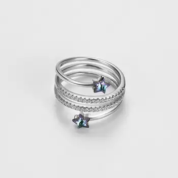 LEKANI Kristali Swarovski S925 Sterling Srebrni Prstan Moda Božič Eksplozije Pentagram Spirala Osebnost Crystal Ring