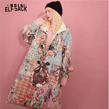 ELFSACK X Neimy Grafični Oversize Priložnostne Antilop Elegantna Rog Gumb Volna, Dlaka Ženske 2020 Jeseni ELF korejske Ženske Toplo Dnevno Outwear