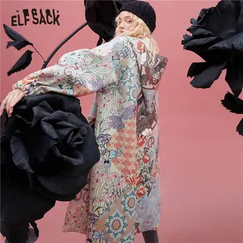 ELFSACK X Neimy Grafični Oversize Priložnostne Antilop Elegantna Rog Gumb Volna, Dlaka Ženske 2020 Jeseni ELF korejske Ženske Toplo Dnevno Outwear