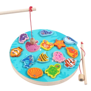 Otroci Lesene digitalni magnetni Ribolov Igre, 3D Sestavljanke, Izobraževalne igrače za otroke, otroške igre Ribe igrača Magnet Ribolov Igrača