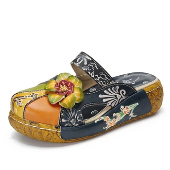 BEYARNE poletne sandale pravega usnja, copati ženske debele pete platformo sandali za ženske, copate etnične sandali