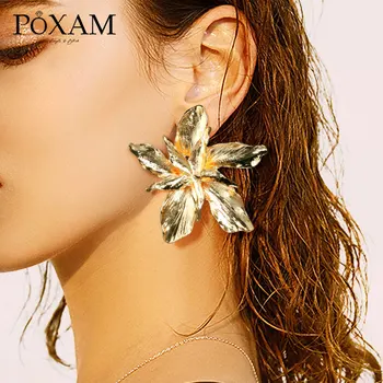 POXAM Moda Letnik Velike Geometrijo Zlati Uhani 2019 (Za Ženske Pribor Izjavo Kovinski Cvetje Uho Stud Uhan Nakit
