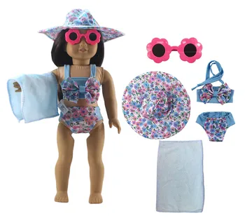 5in1 Nastavite Doll Obleke, Kopalke+klobuk+modro brisačo+sončna očala Moda Priložnostne Obrabe Obleko za 18