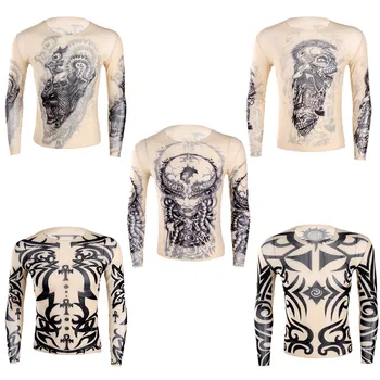IEFiEL Modi Mens Ponaredek Tatoo Design Dolg Rokav T-Shirt More Clubwear Fancy Stranka Kostume, Obleke Vrhovi Telo Majica